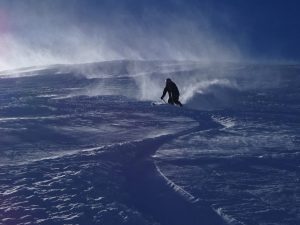 Wind and powder skiing