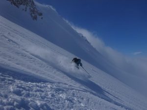 Breezy skiing powder