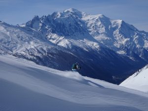 Skier in front of Mont Blanc